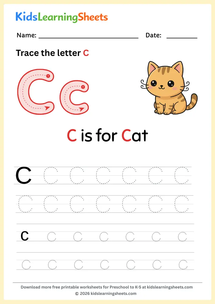 tracing letter C worksheet