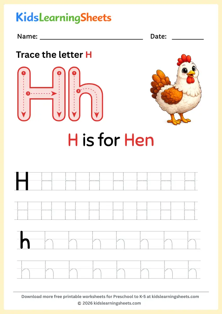 tracing letter H worksheet