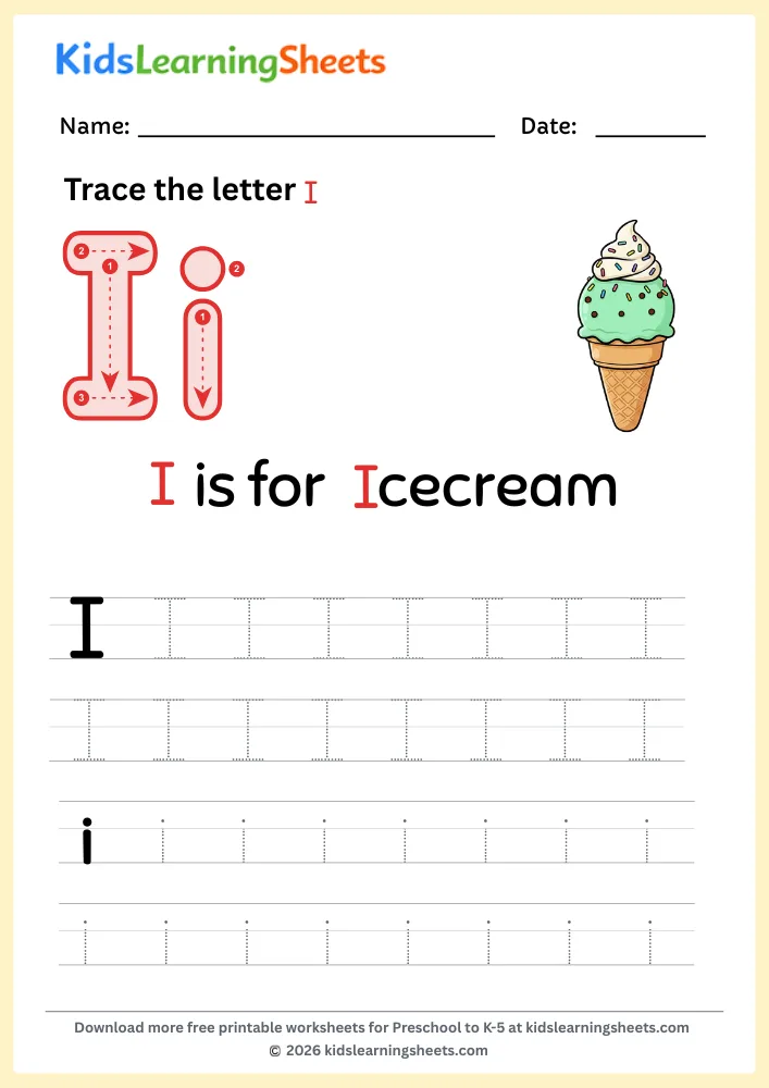 tracing letter I worksheet
