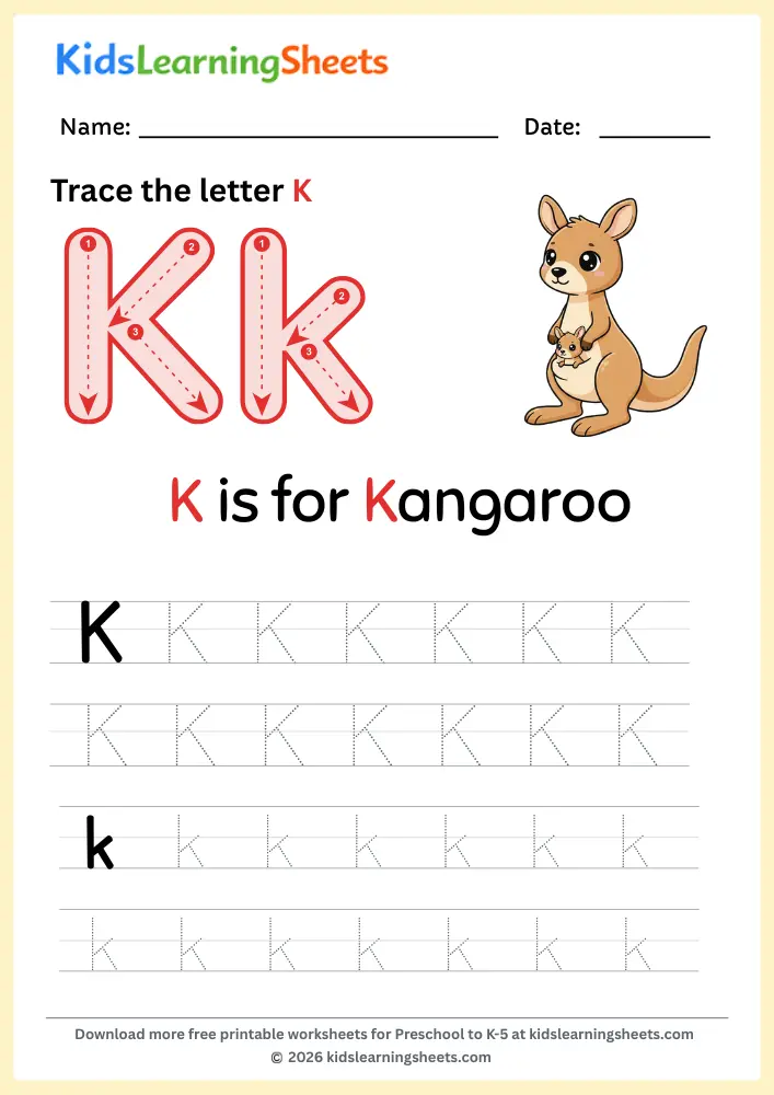 tracing letter K worksheet