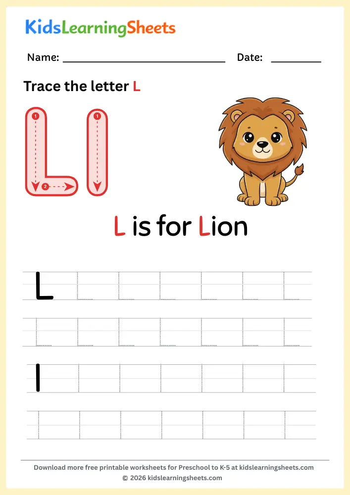 tracing letter L worksheet