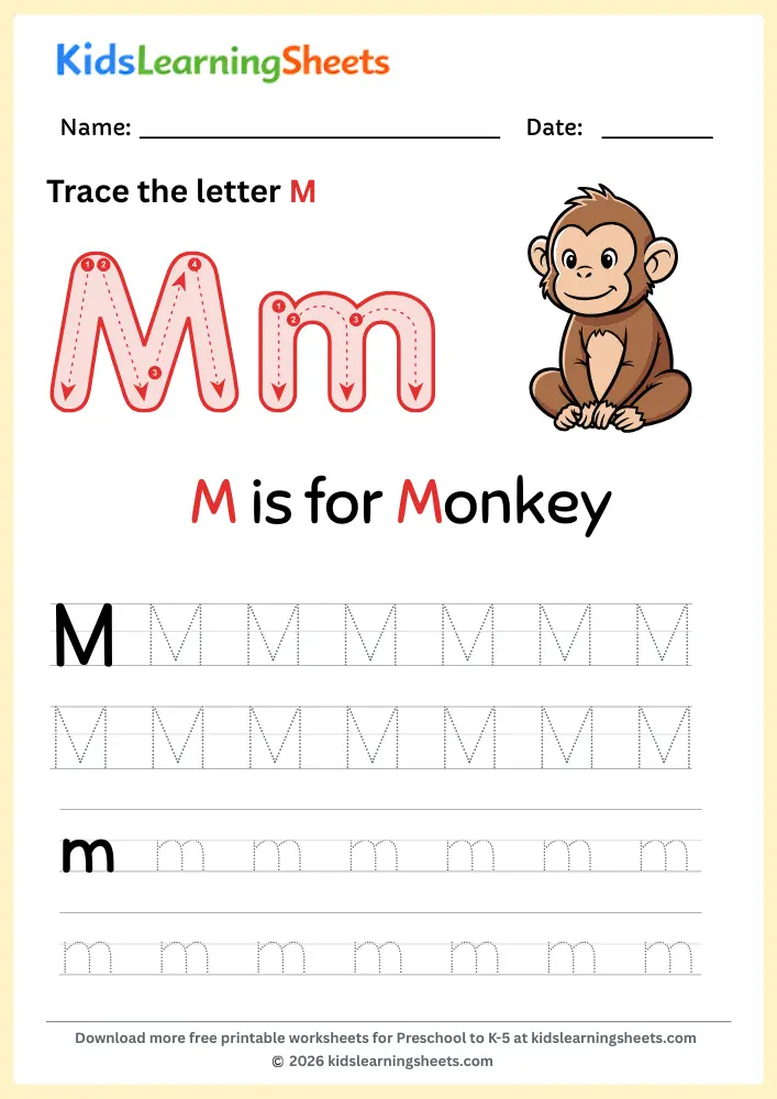 tracing letter M worksheet