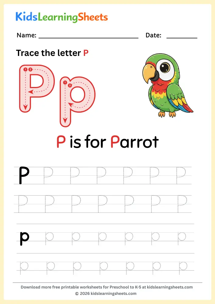 tracing letter P worksheet