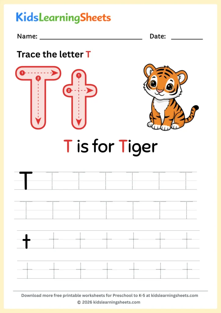 tracing letter T worksheet