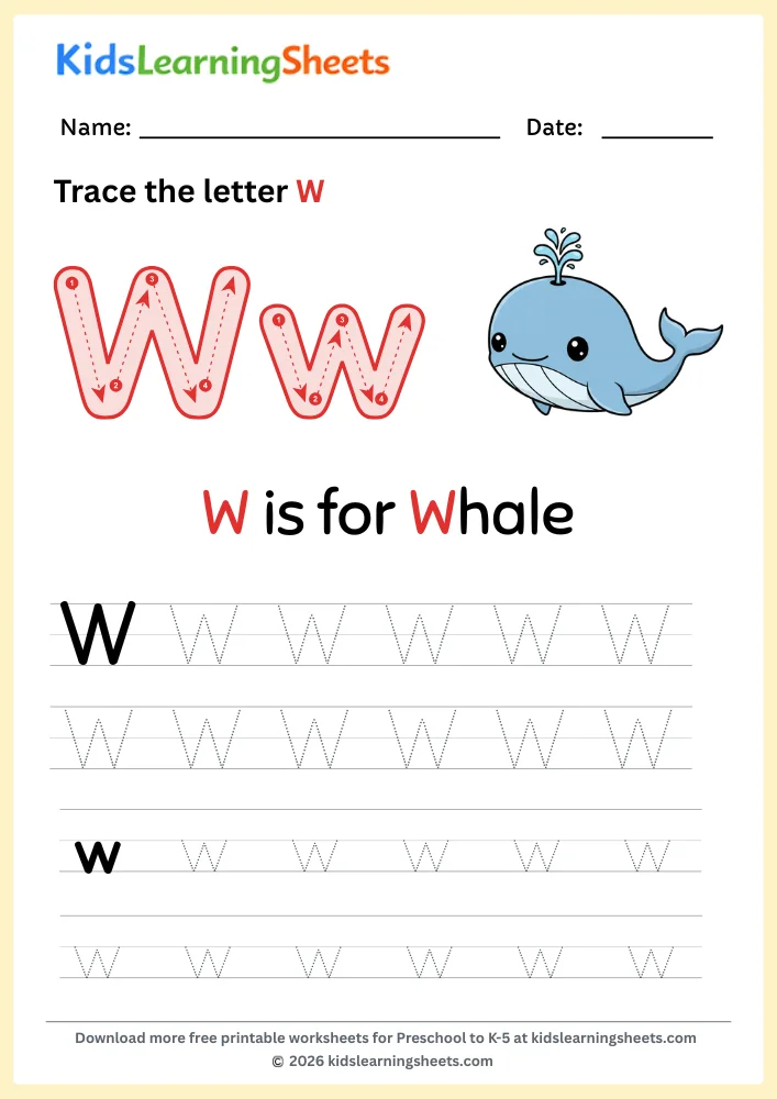 tracing letter W worksheet