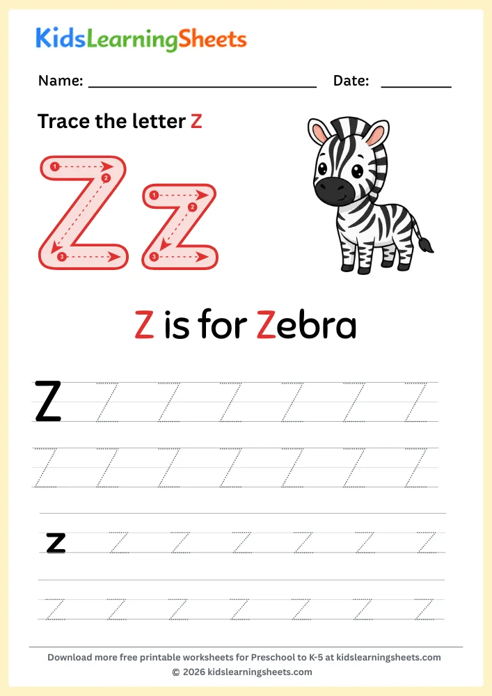 tracing letter Z worksheet